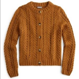 POINT SUR POINTELLE KNIT CARDIGAN IN HEATHER DARK CARAMEL